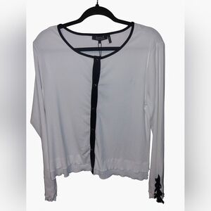 Badgley Mischka Off White Button-Front Top with Black Trim
